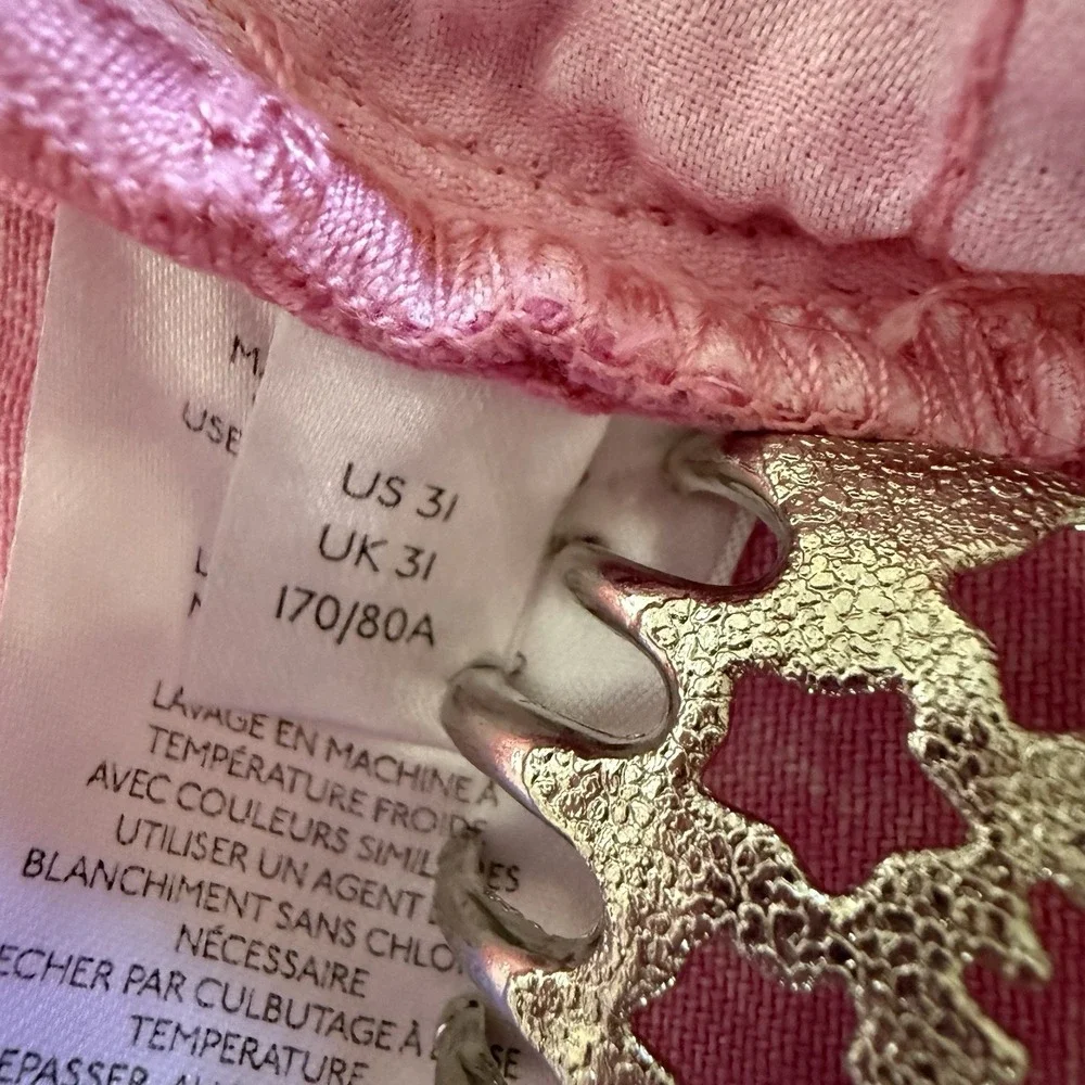 Free People‎ Maggie Jean Acid Wash Pink Button Fly Copped Distressed Hem 31
